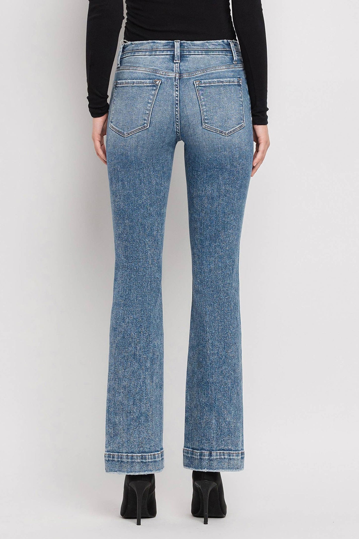 Mid Rise Seamless Waistband Bootcut Jeans