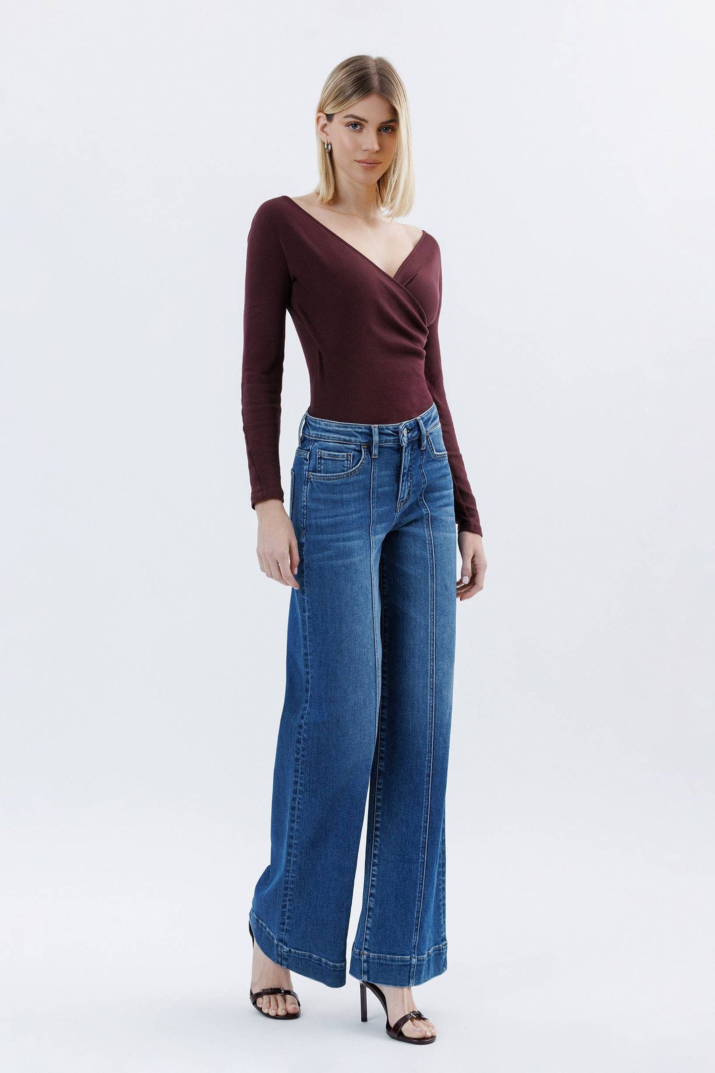 HIGH RISE TROUSER HEM EXTREME WIDE LEG JEANS F6014