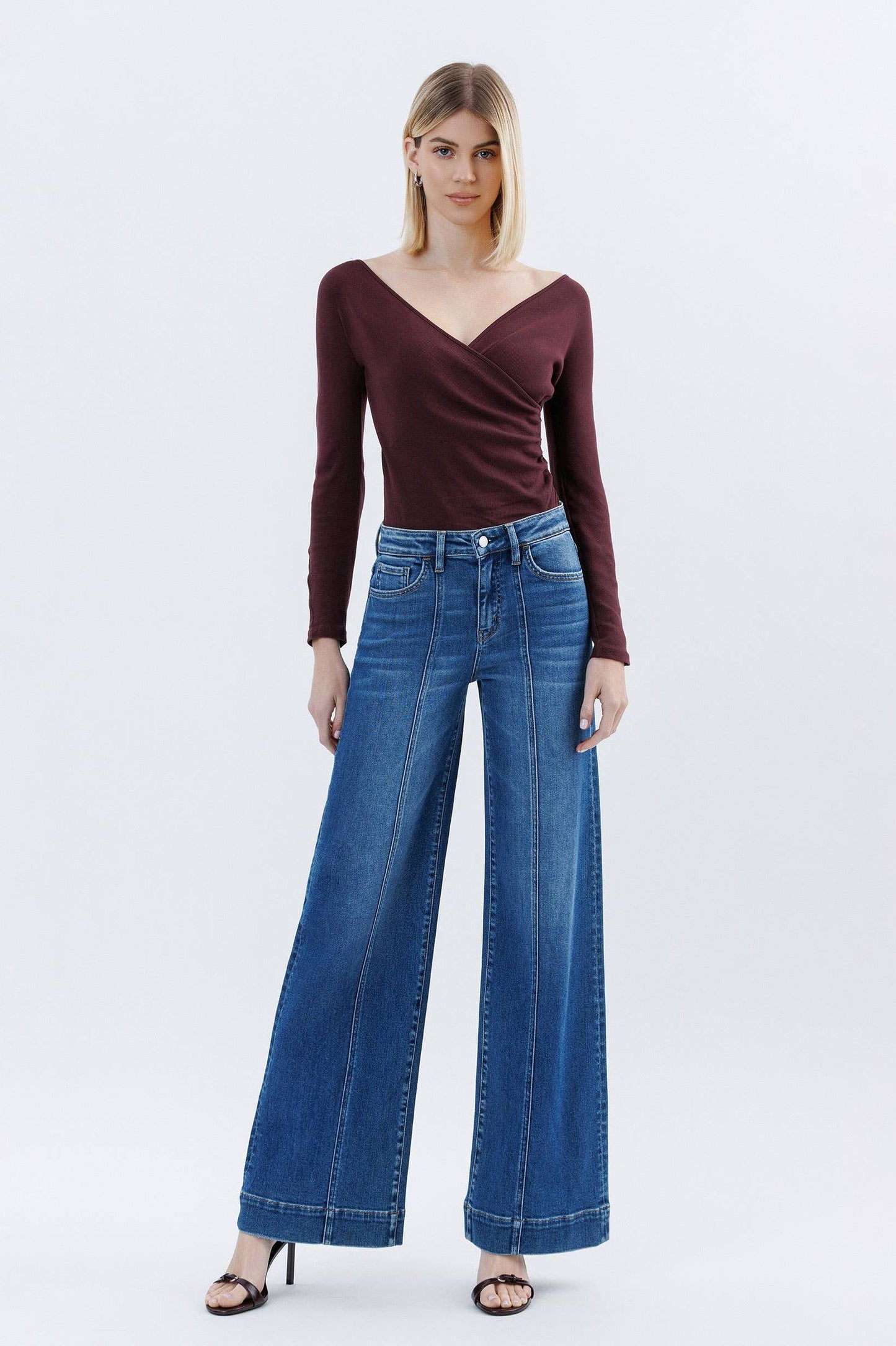 HIGH RISE TROUSER HEM EXTREME WIDE LEG JEANS F6014