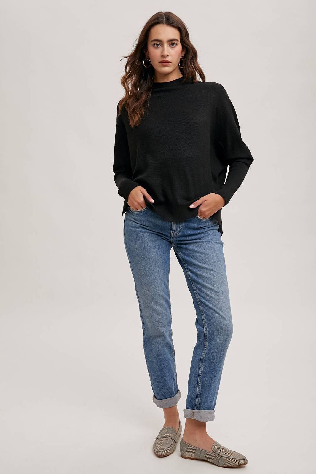 Maria Mock Neck Dolman Sleeved Knit Top