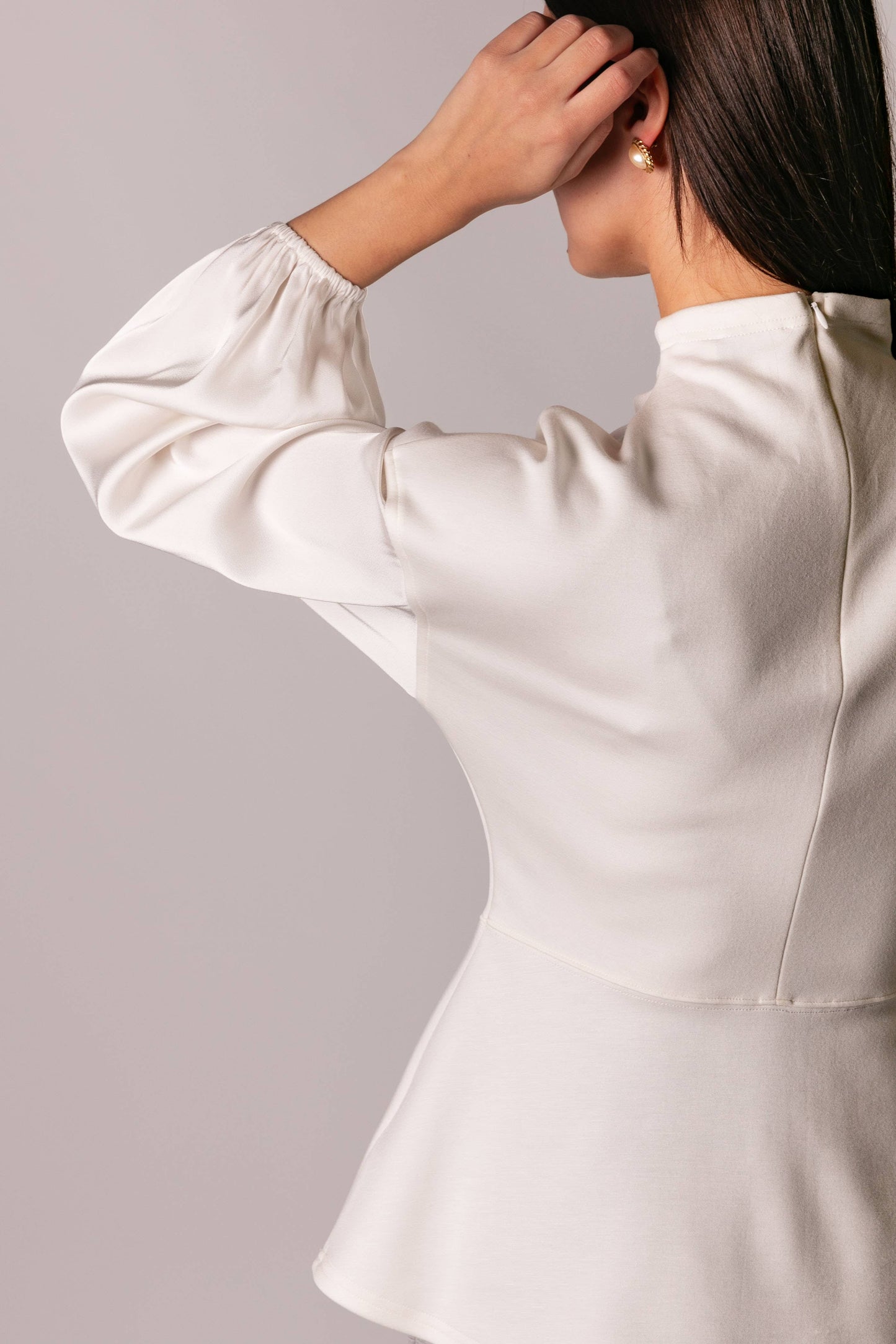 P. CILL Butter Modal Mock Neck Top w Contrast Satin Sleeve