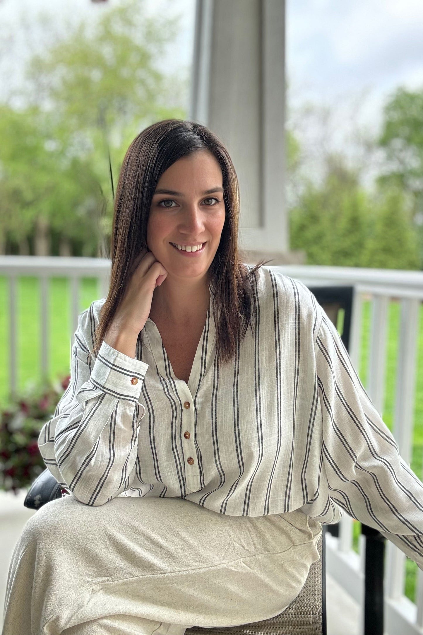 Callie Stripe Button Detail Top
