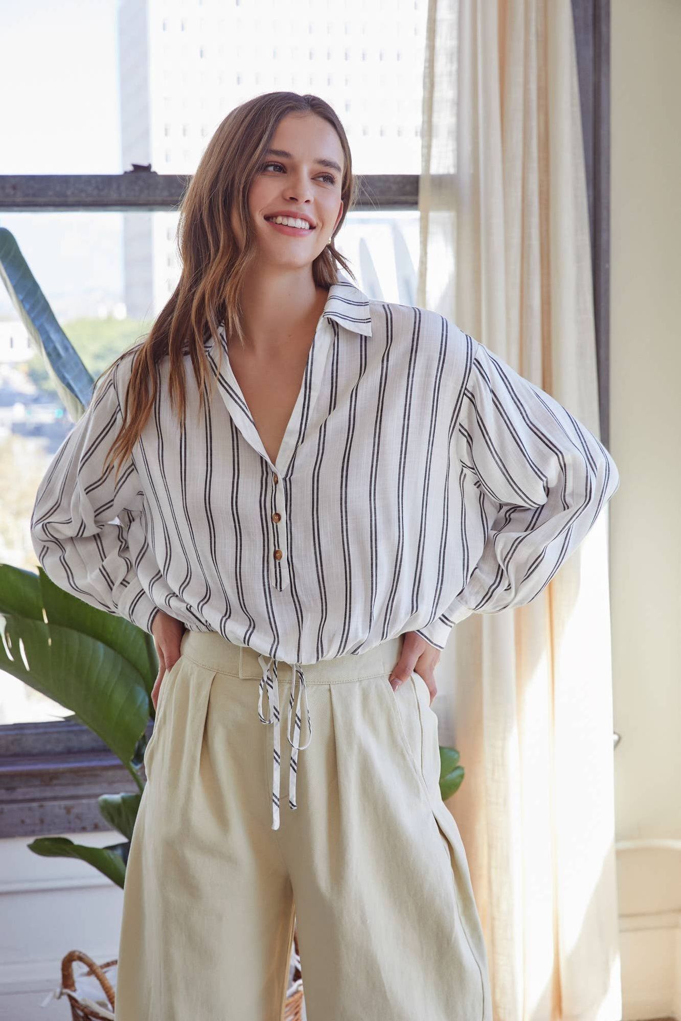 Callie Stripe Button Detail Top