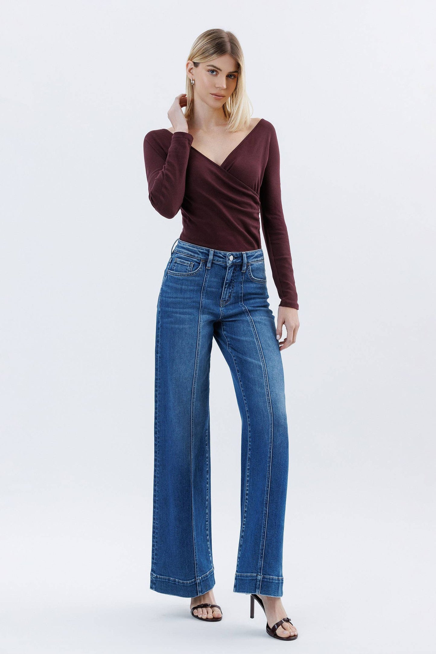 HIGH RISE TROUSER HEM EXTREME WIDE LEG JEANS F6014