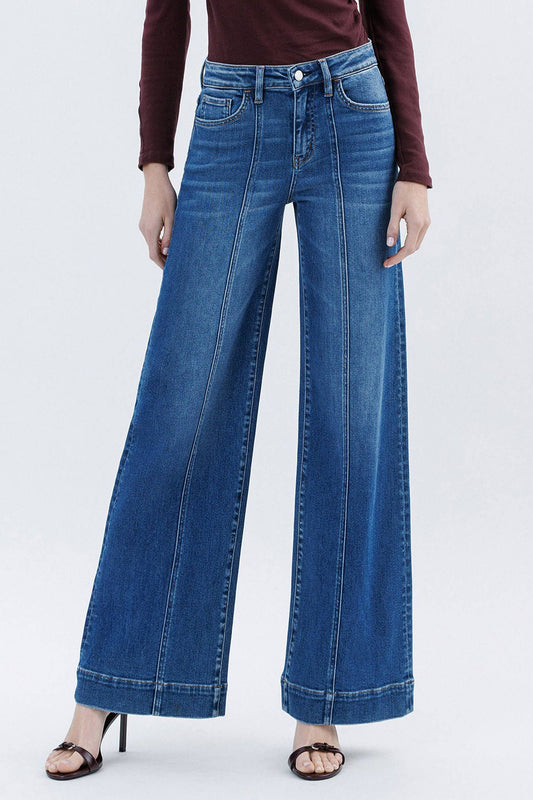 Super High Rise Pleated Wide-Leg Jeans - Dark Wash