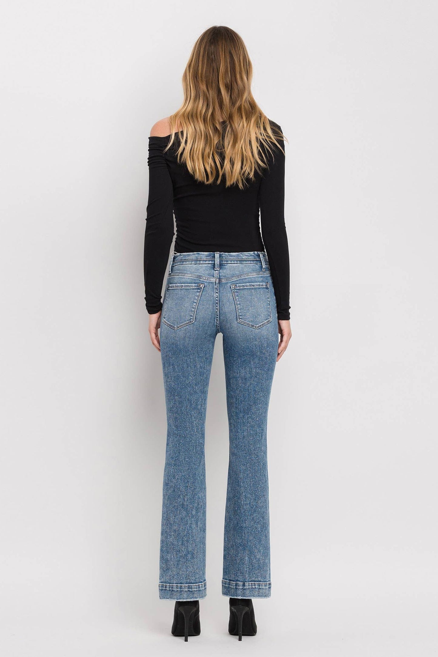 Mid Rise Seamless Waistband Bootcut Jeans