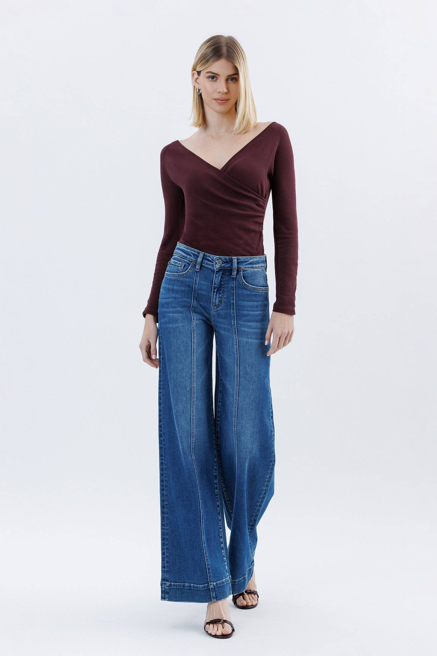 HIGH RISE TROUSER HEM EXTREME WIDE LEG JEANS F6014