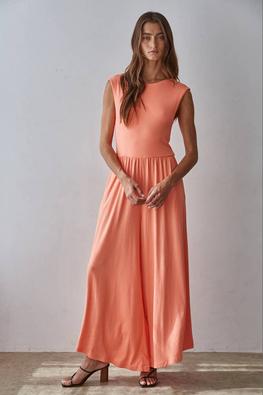 Knit Polyester Spandex Open Back Wide Leg Jumpsuit
