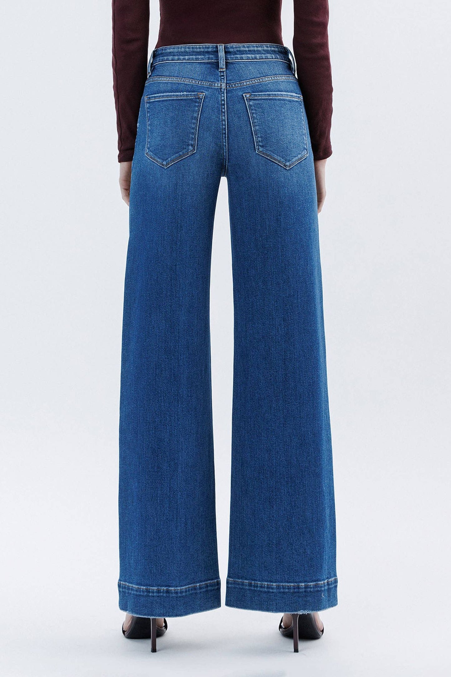HIGH RISE TROUSER HEM EXTREME WIDE LEG JEANS F6014