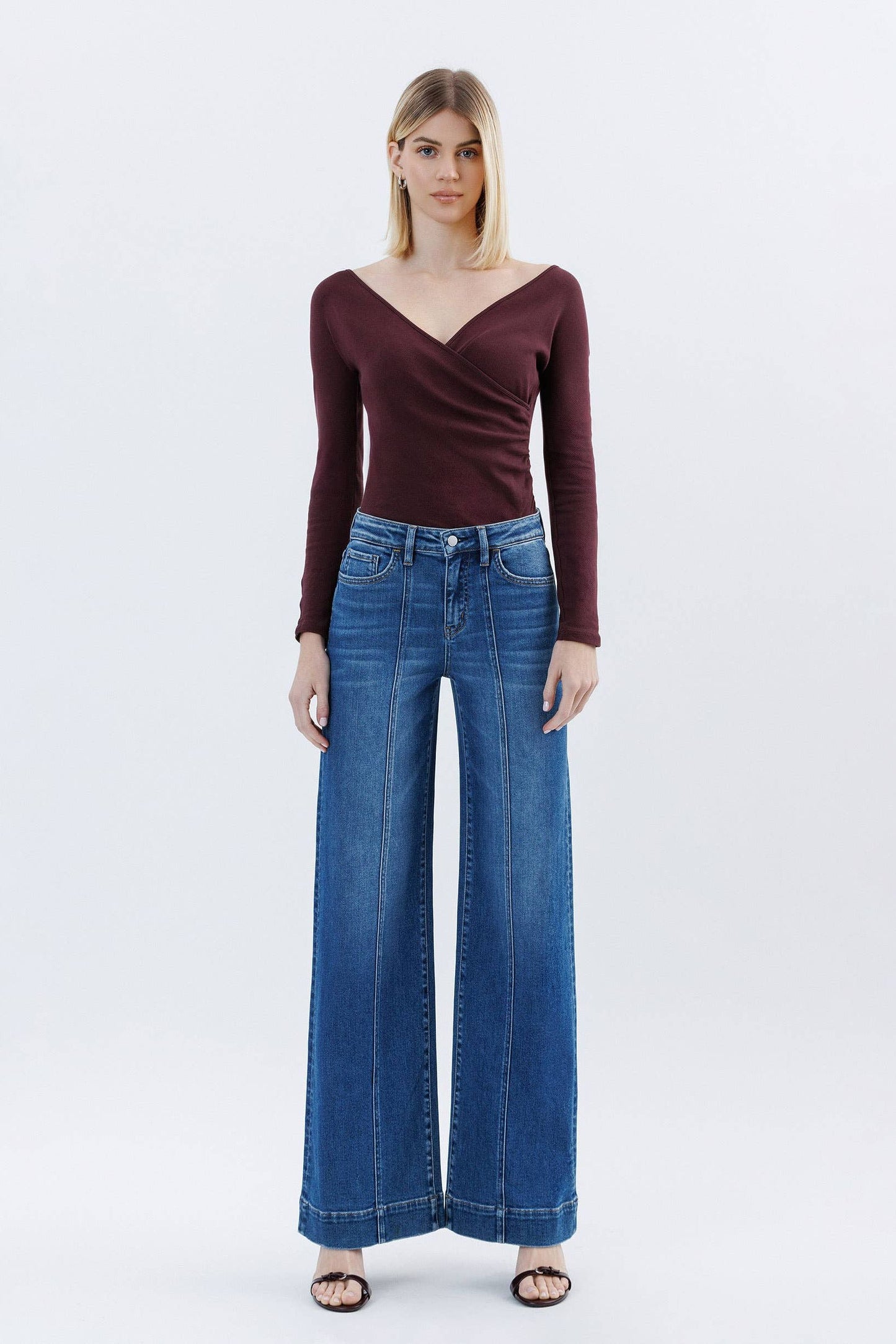 HIGH RISE TROUSER HEM EXTREME WIDE LEG JEANS F6014