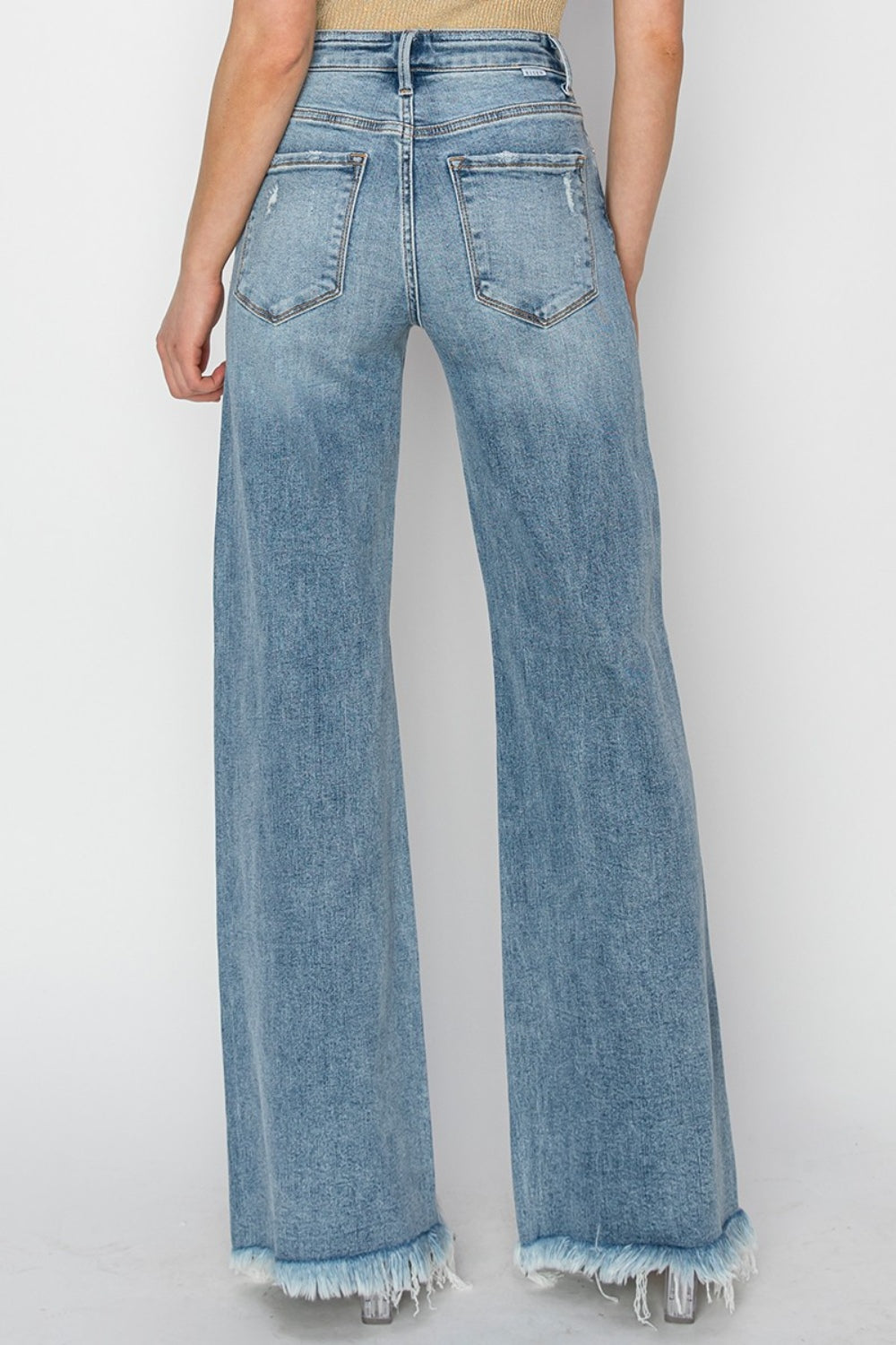 Mid Rise Button Fly Wide Leg Jeans