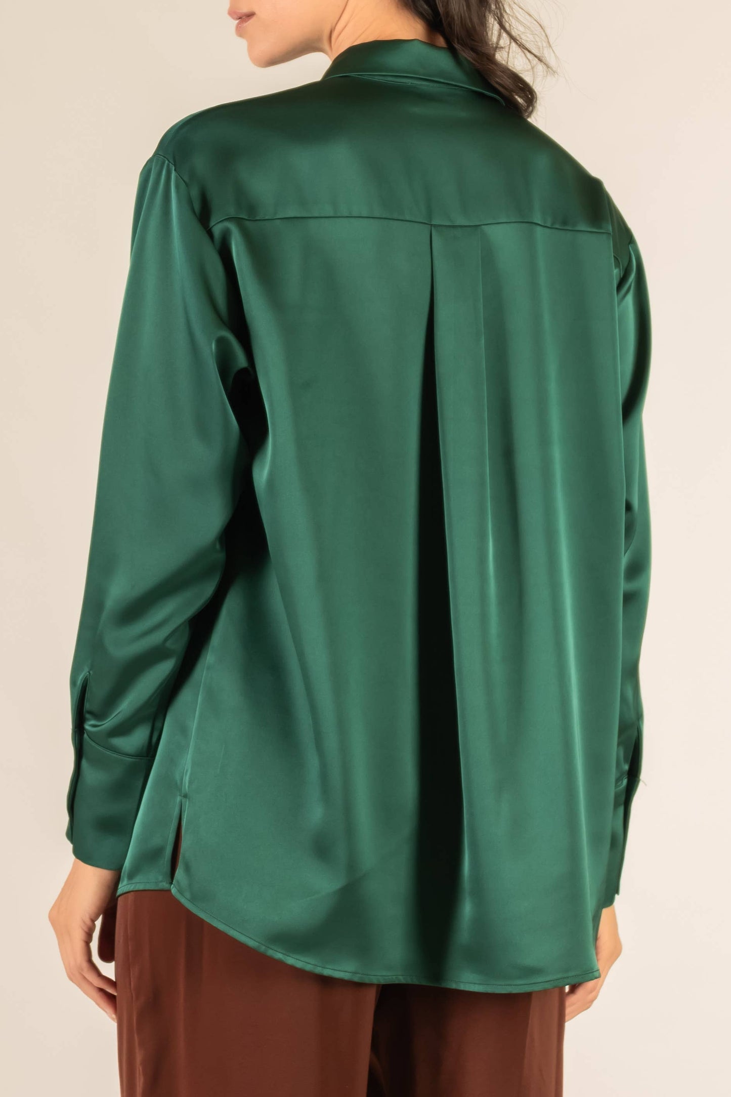 Satin Placket Cover Button Up Shirt