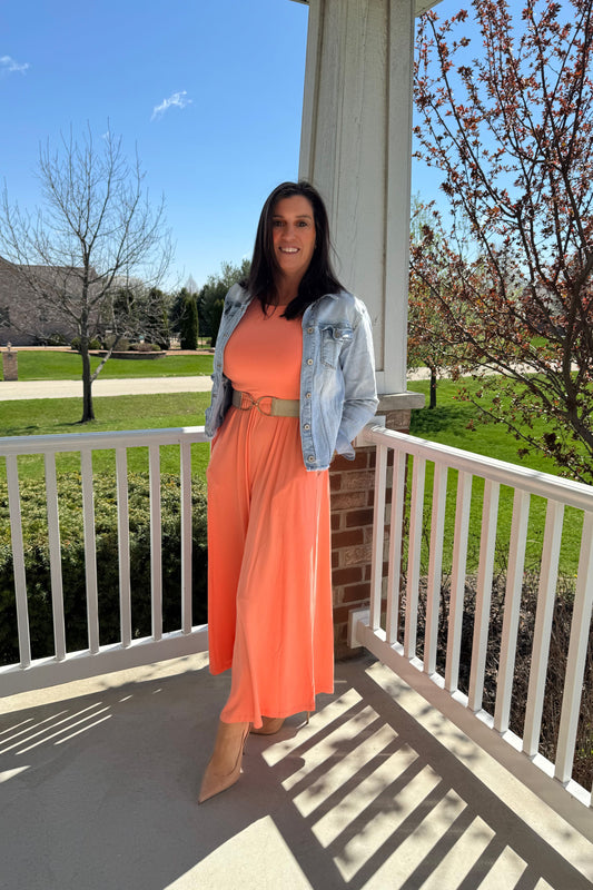 Knit Polyester Spandex Open Back Wide Leg Jumpsuit