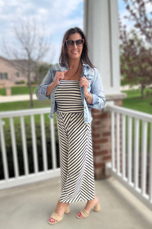 Knit Cotton Spandex Striped Tube Strapless Jumpsuit