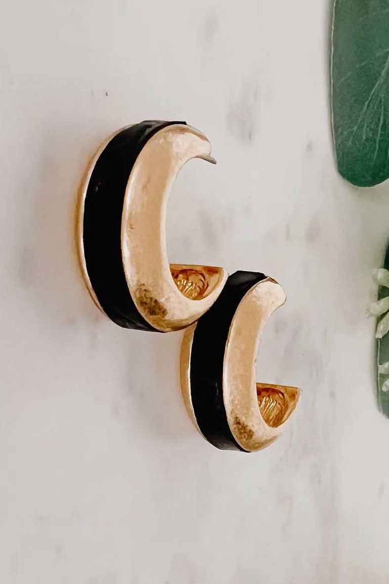 Gold Hoop Earring with Leather Detail