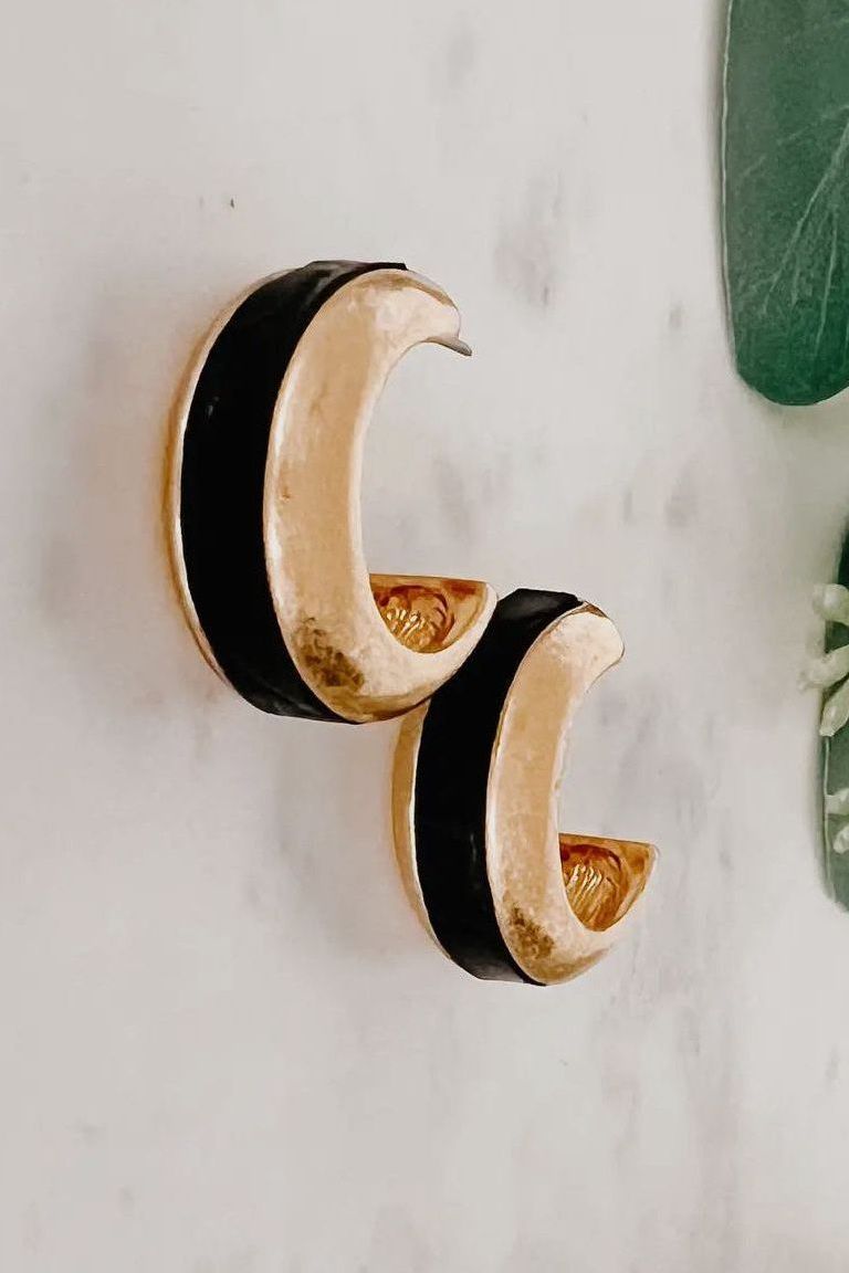 Gold Hoop Earring with Leather Detail
