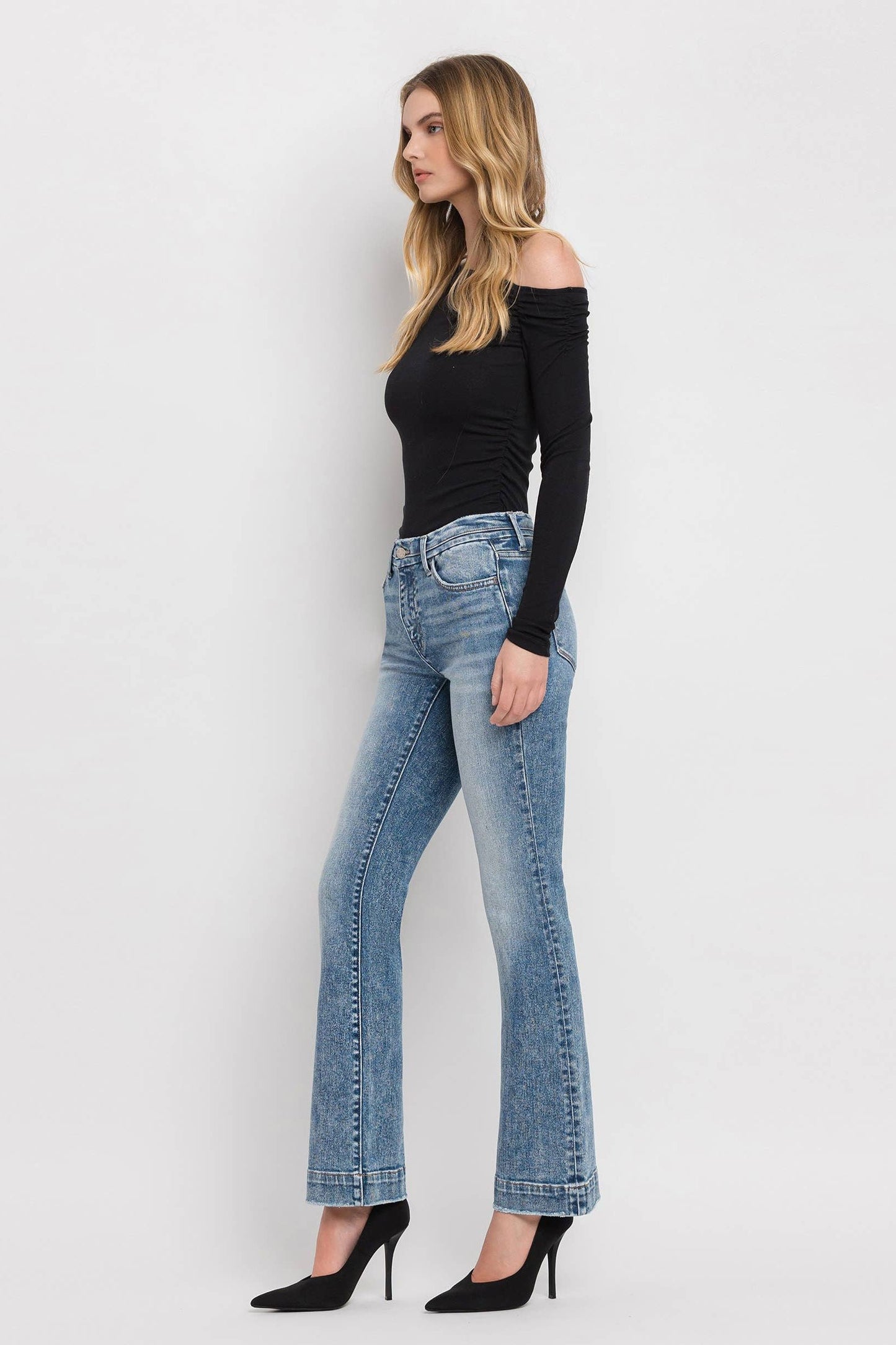 Mid Rise Seamless Waistband Bootcut Jeans