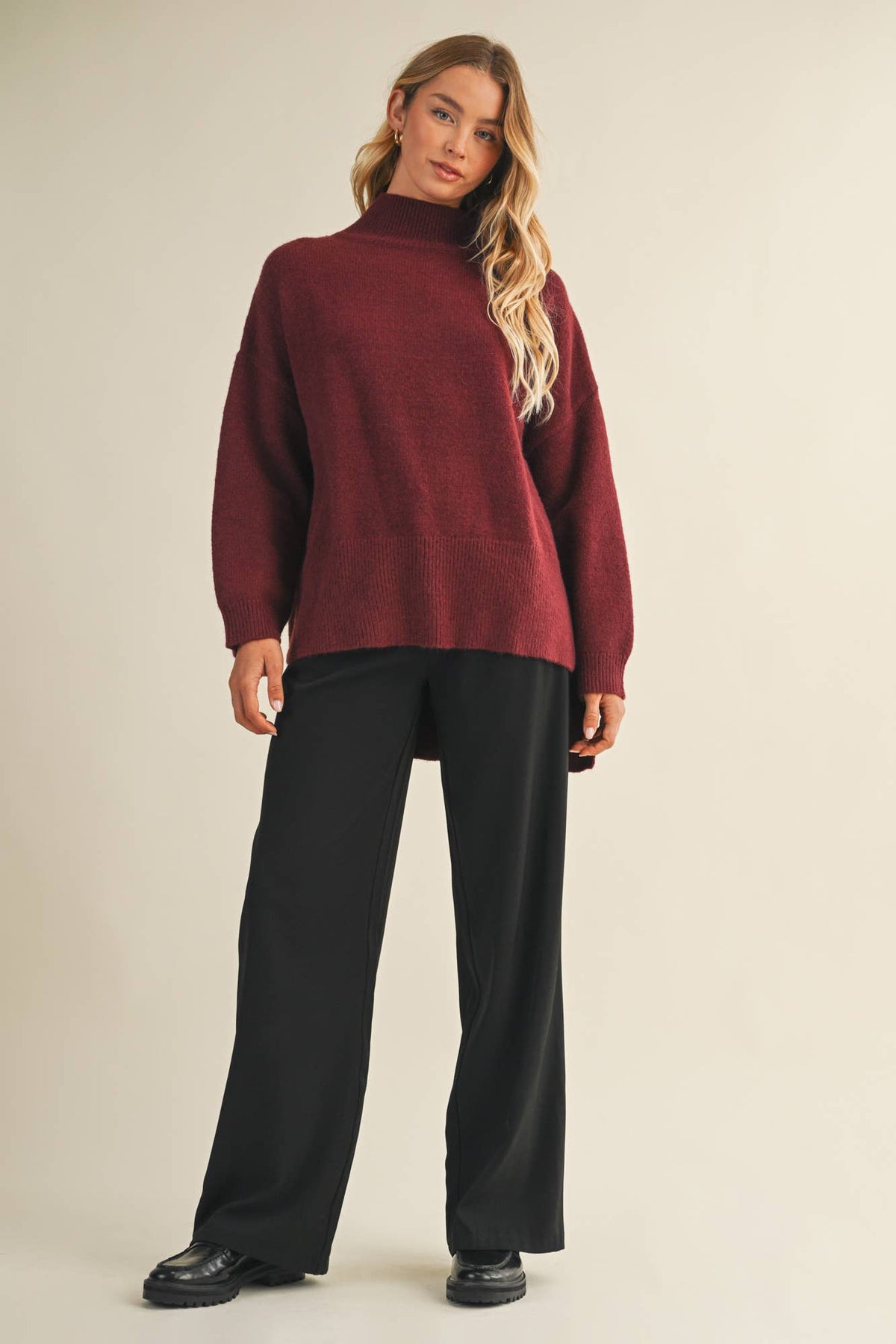 Mila Funnel Neck High-Low Tunic Sweater