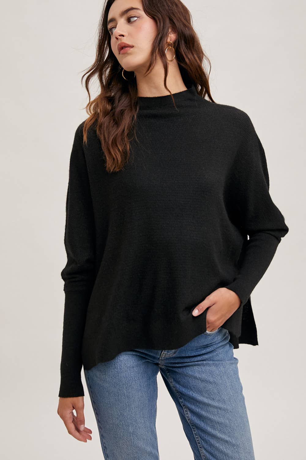 Maria Mock Neck Dolman Sleeved Knit Top