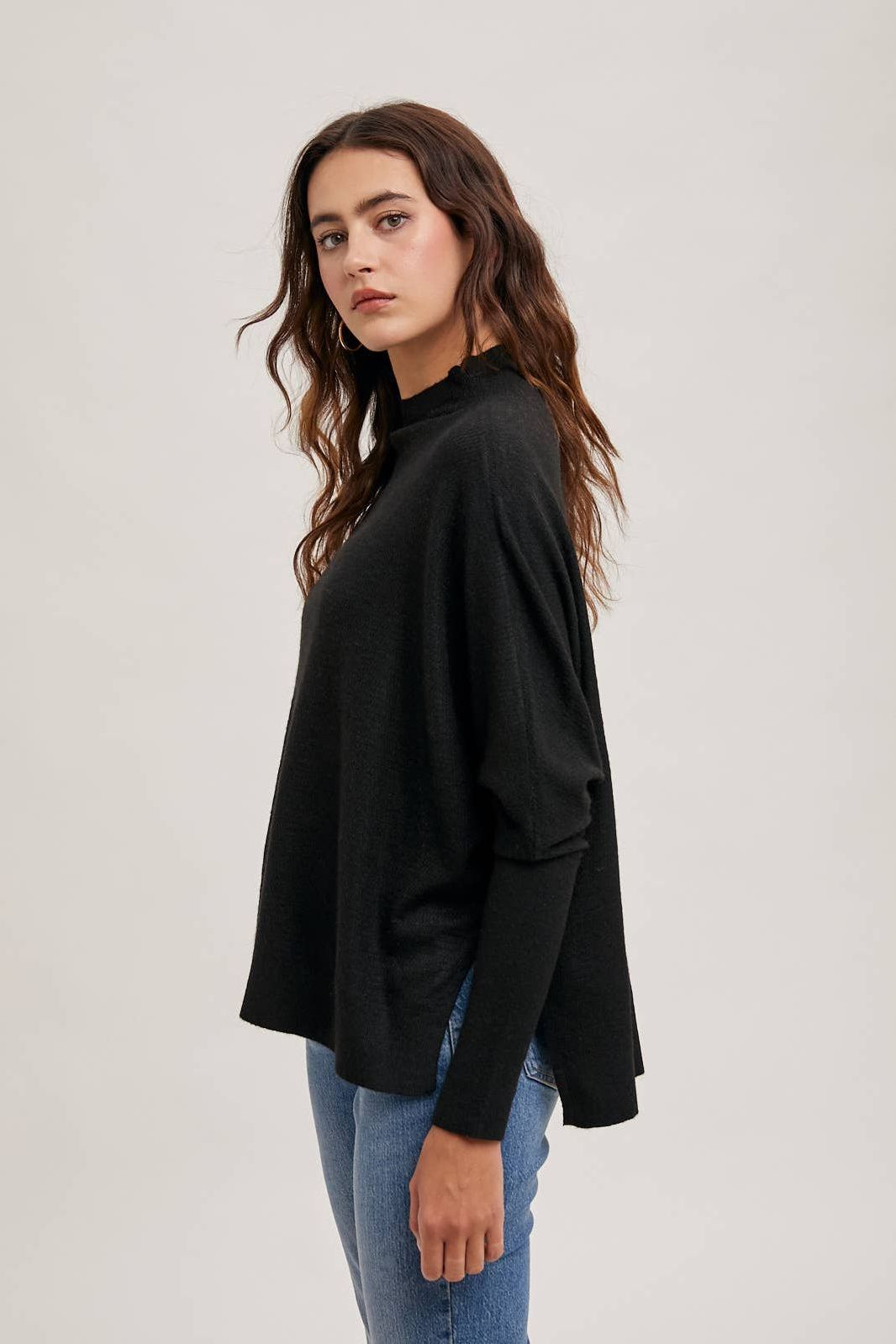 Maria Mock Neck Dolman Sleeved Knit Top