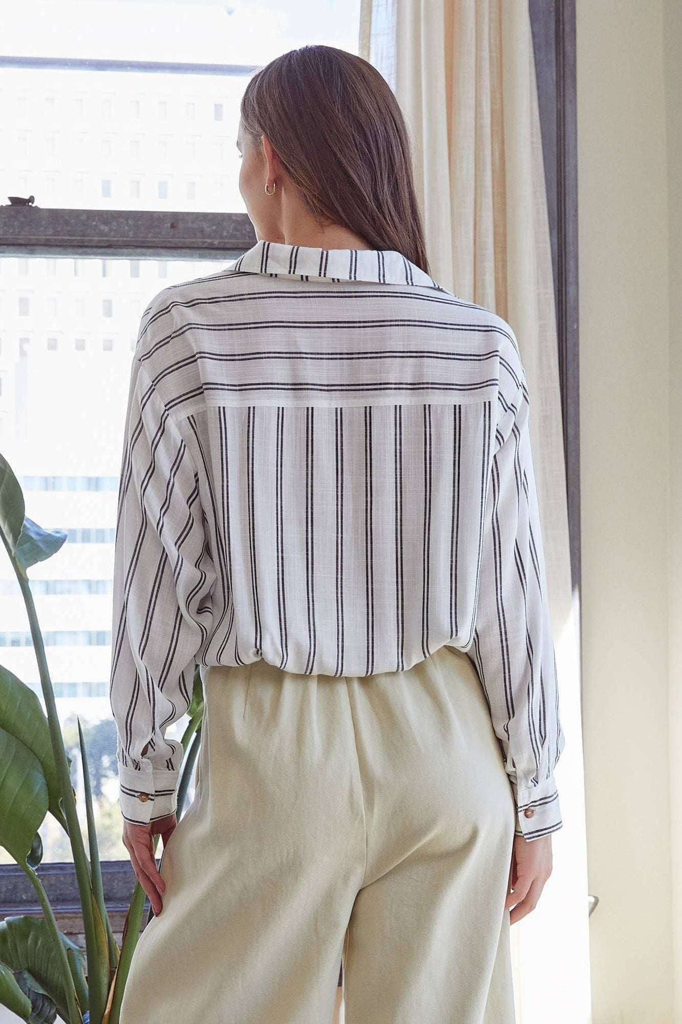 Callie Stripe Button Detail Top