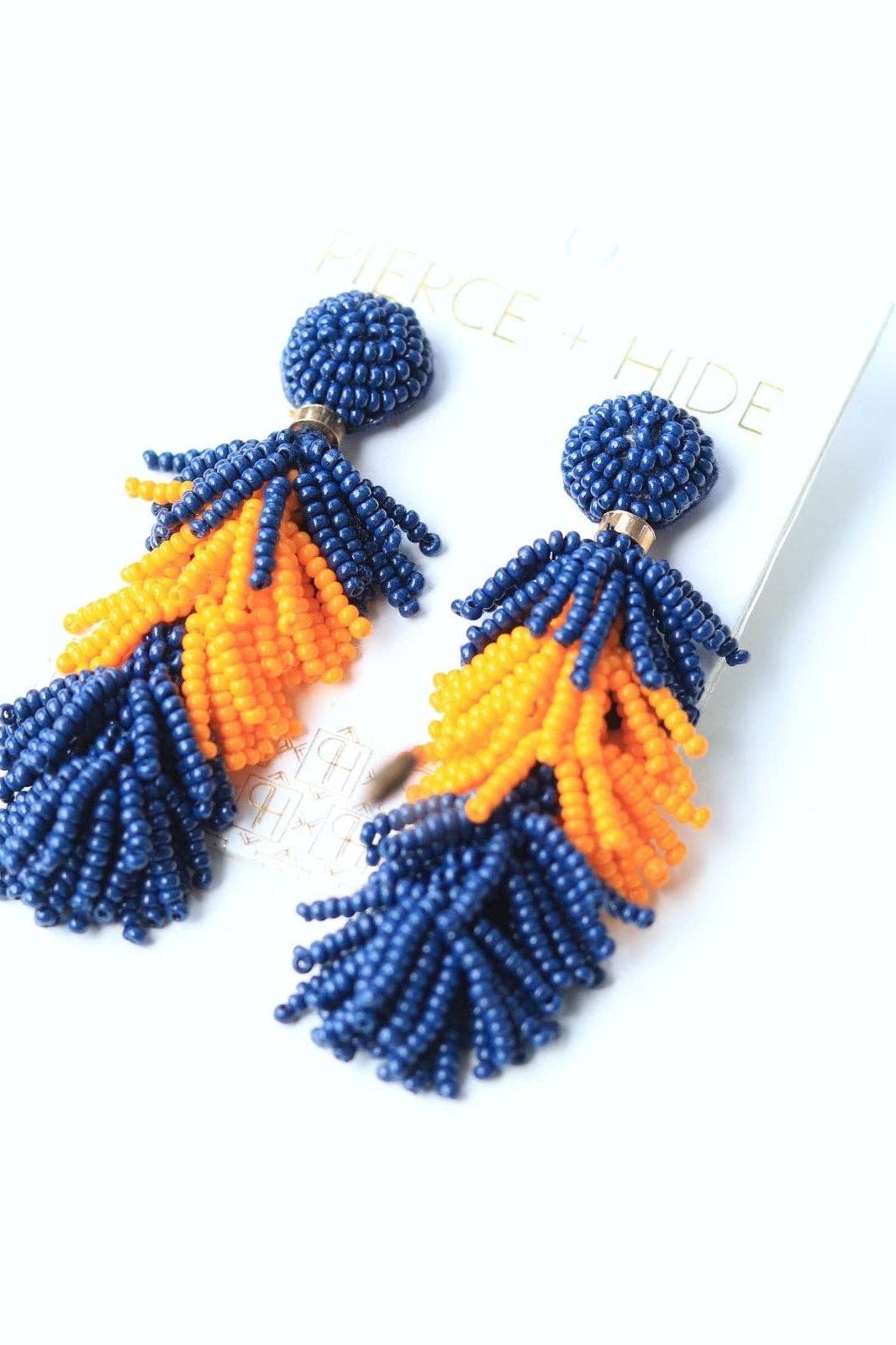 Orange & Navy Tiered Tassel Earrings