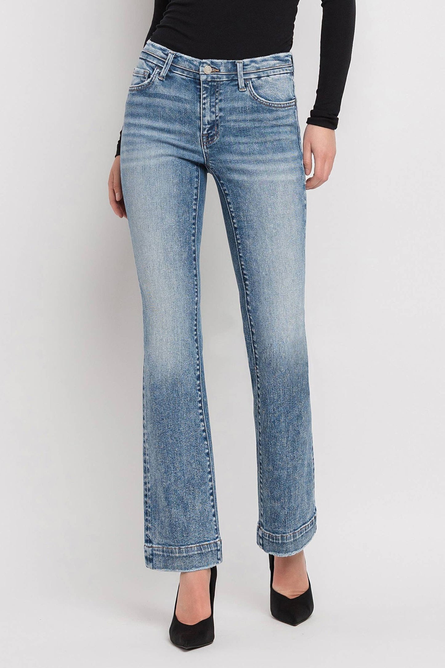 Mid Rise Seamless Waistband Bootcut Jeans