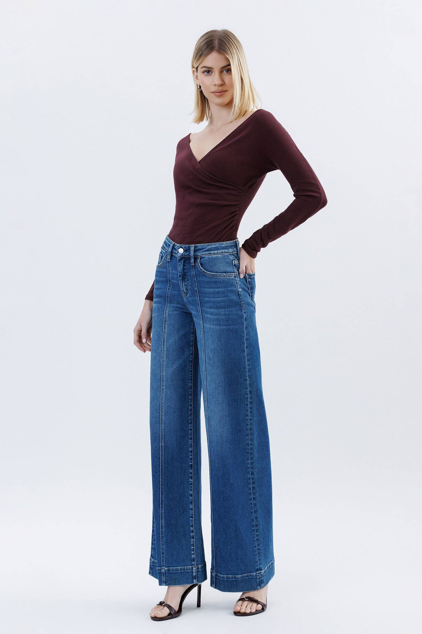 HIGH RISE TROUSER HEM EXTREME WIDE LEG JEANS F6014
