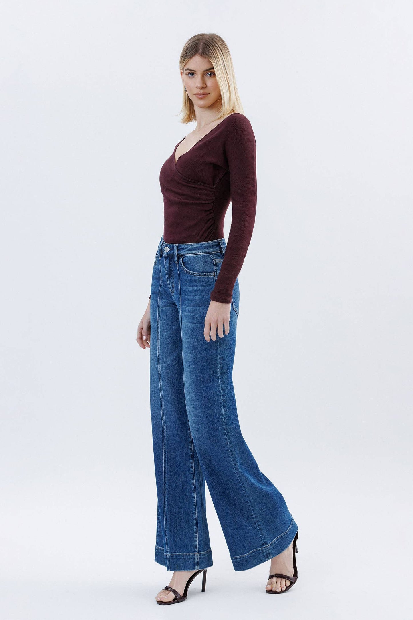HIGH RISE TROUSER HEM EXTREME WIDE LEG JEANS F6014