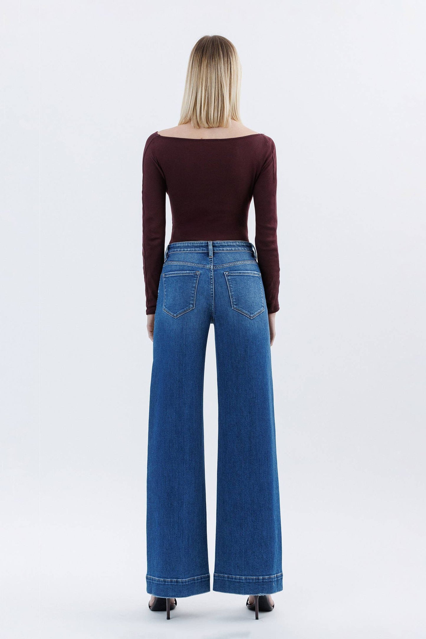 HIGH RISE TROUSER HEM EXTREME WIDE LEG JEANS F6014