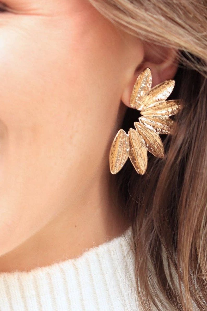 Textured Gold Wing Earrings