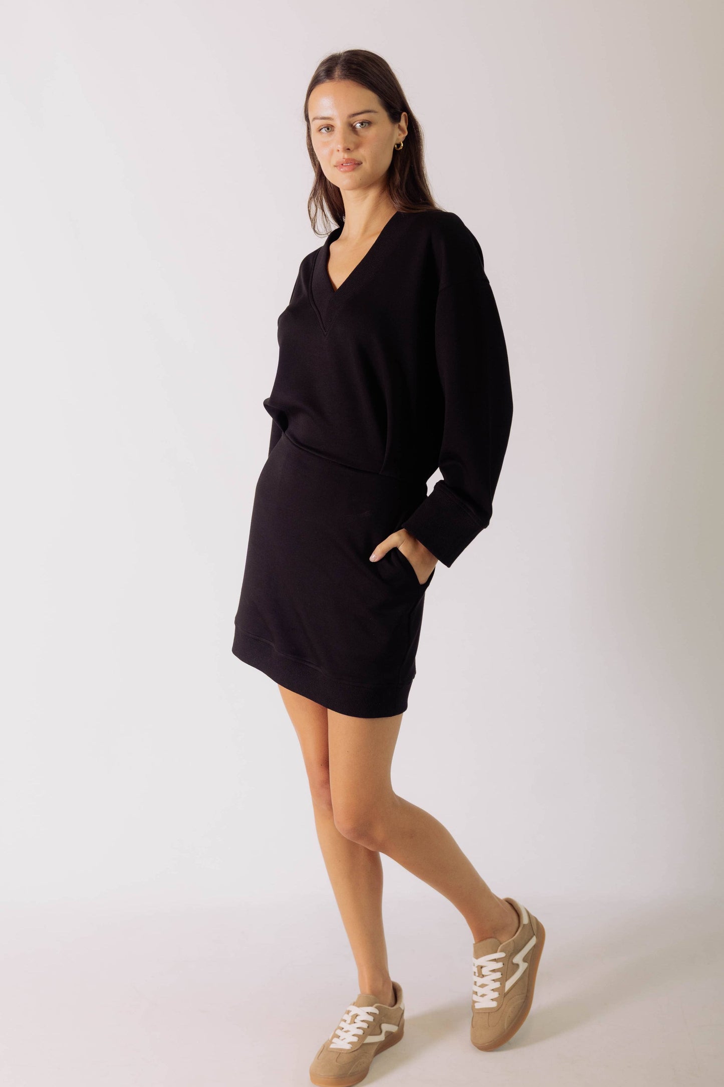 Butter Modal V Neck Ribbed Contrast Dress