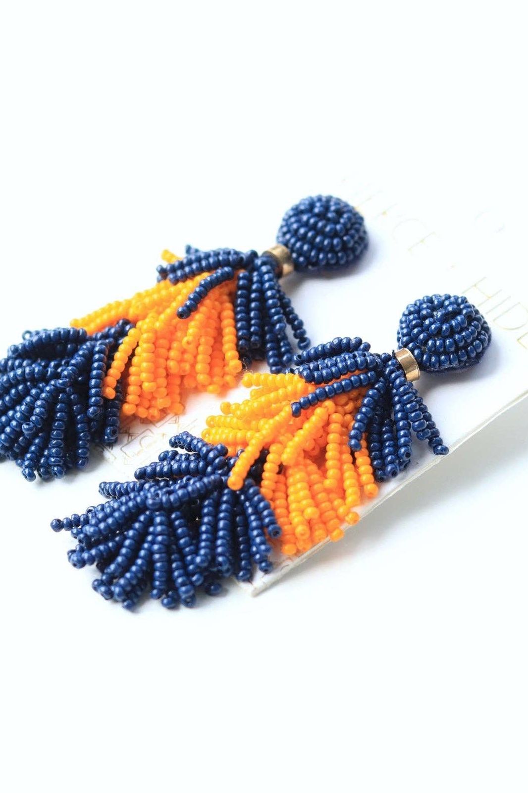 Orange & Navy Tiered Tassel Earrings