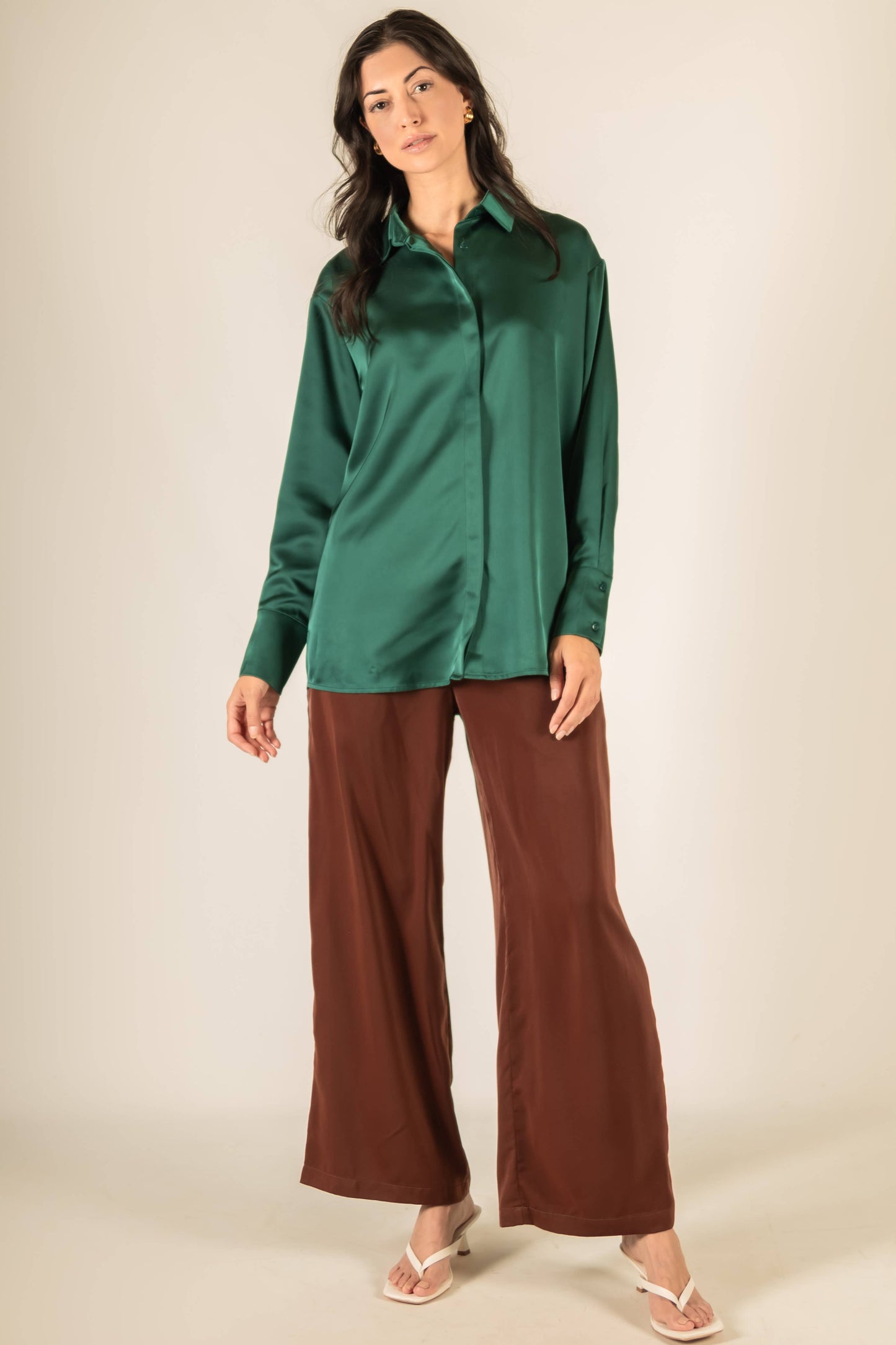 Satin Placket Cover Button Up Shirt