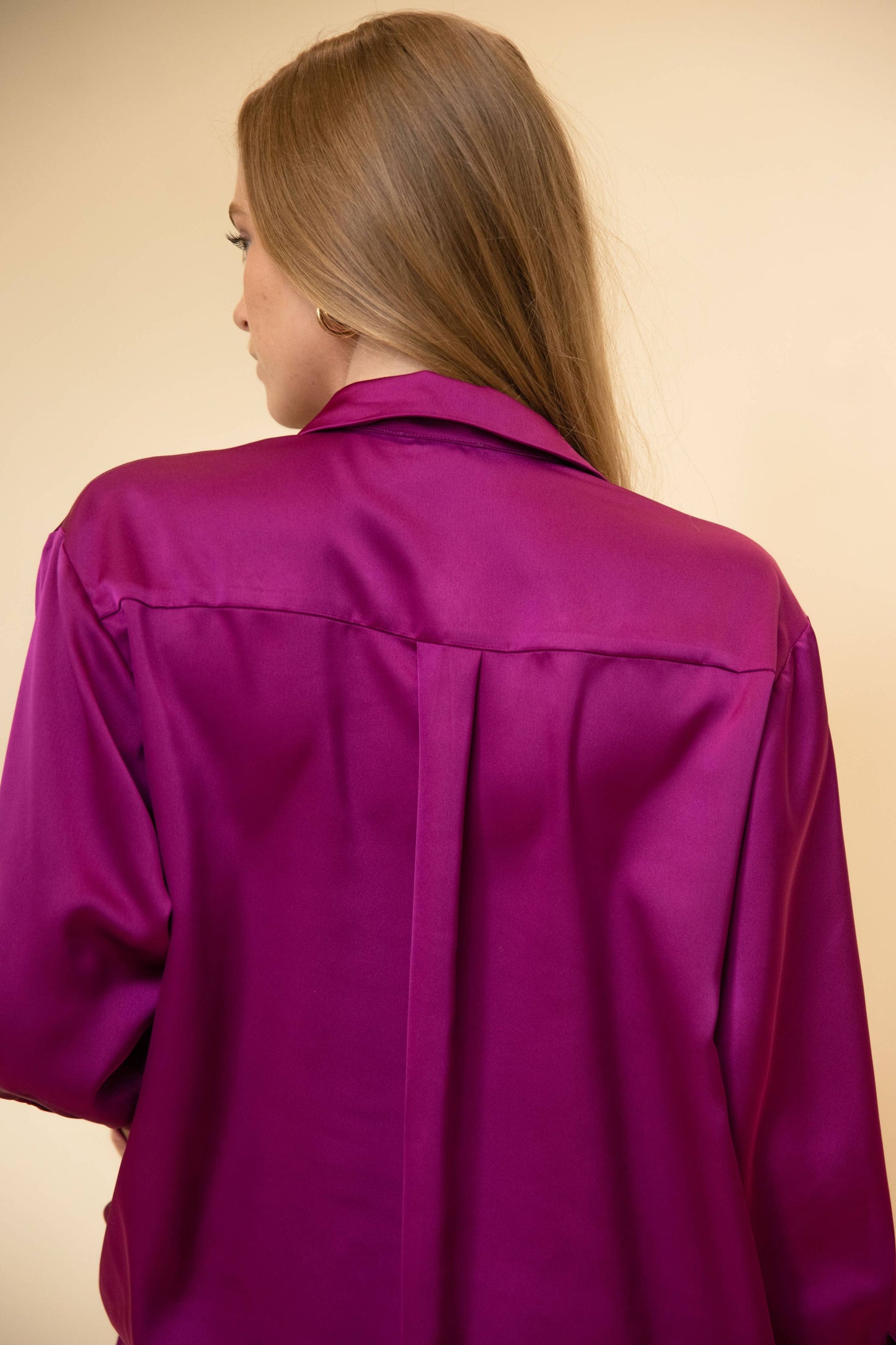 Satin Placket Cover Button Up Shirt