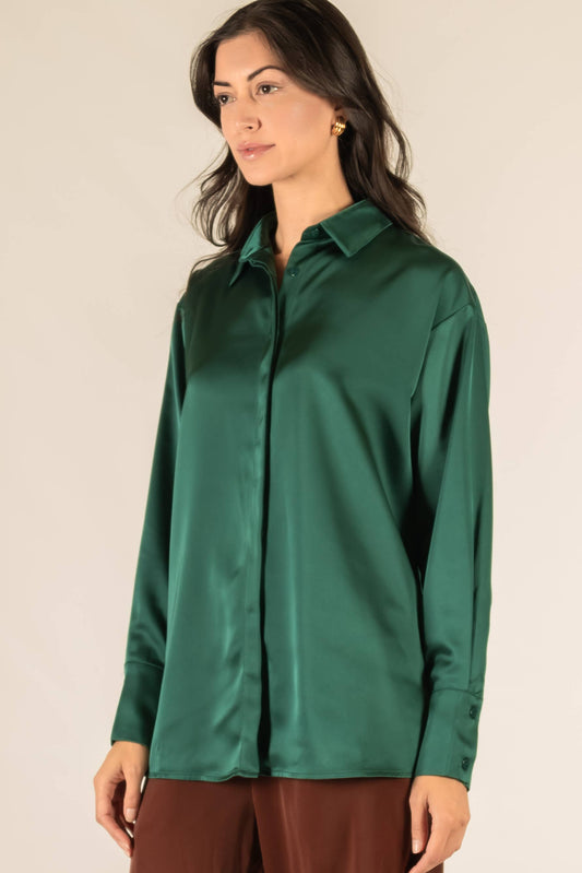Satin Placket Cover Button Up Shirt