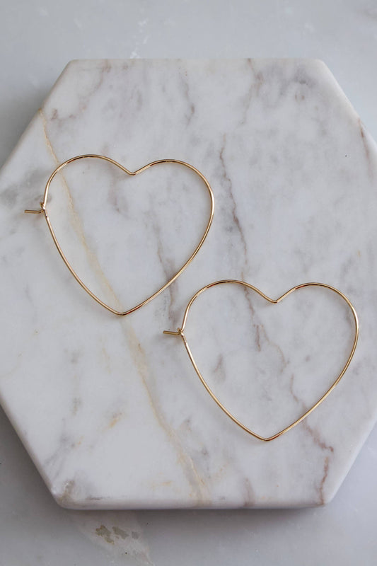 Gold Heart Hoop Wire Earrings