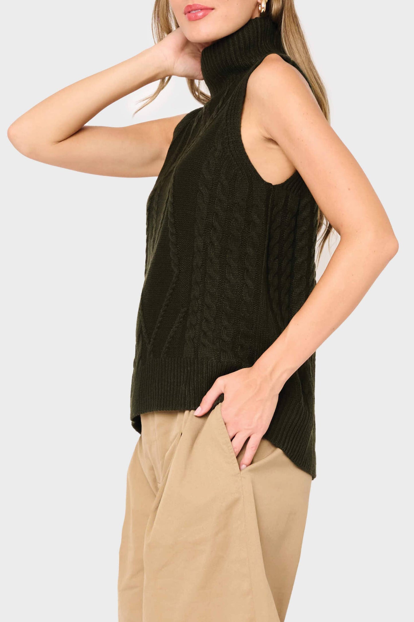 Evergreen Turtleneck Cable Sweater Vest