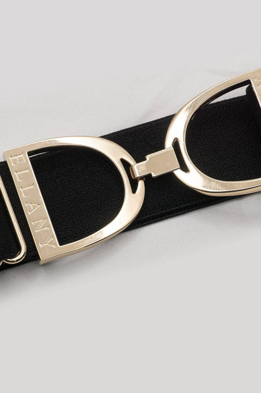 Black - 1.5" Gold Stirrup Equestrian Elastic Belt