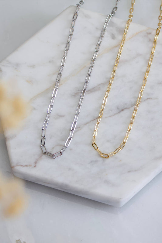 Mini Paperclip Chain Choker Necklace - Gold or Silver