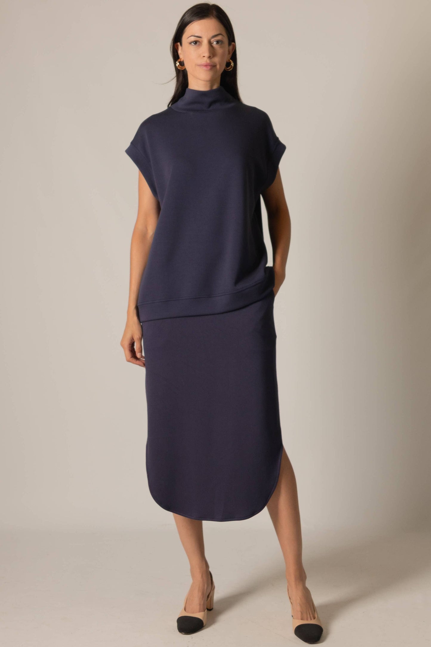 P. CILL Butter Modal Mock Neck Capped Sleeve Top