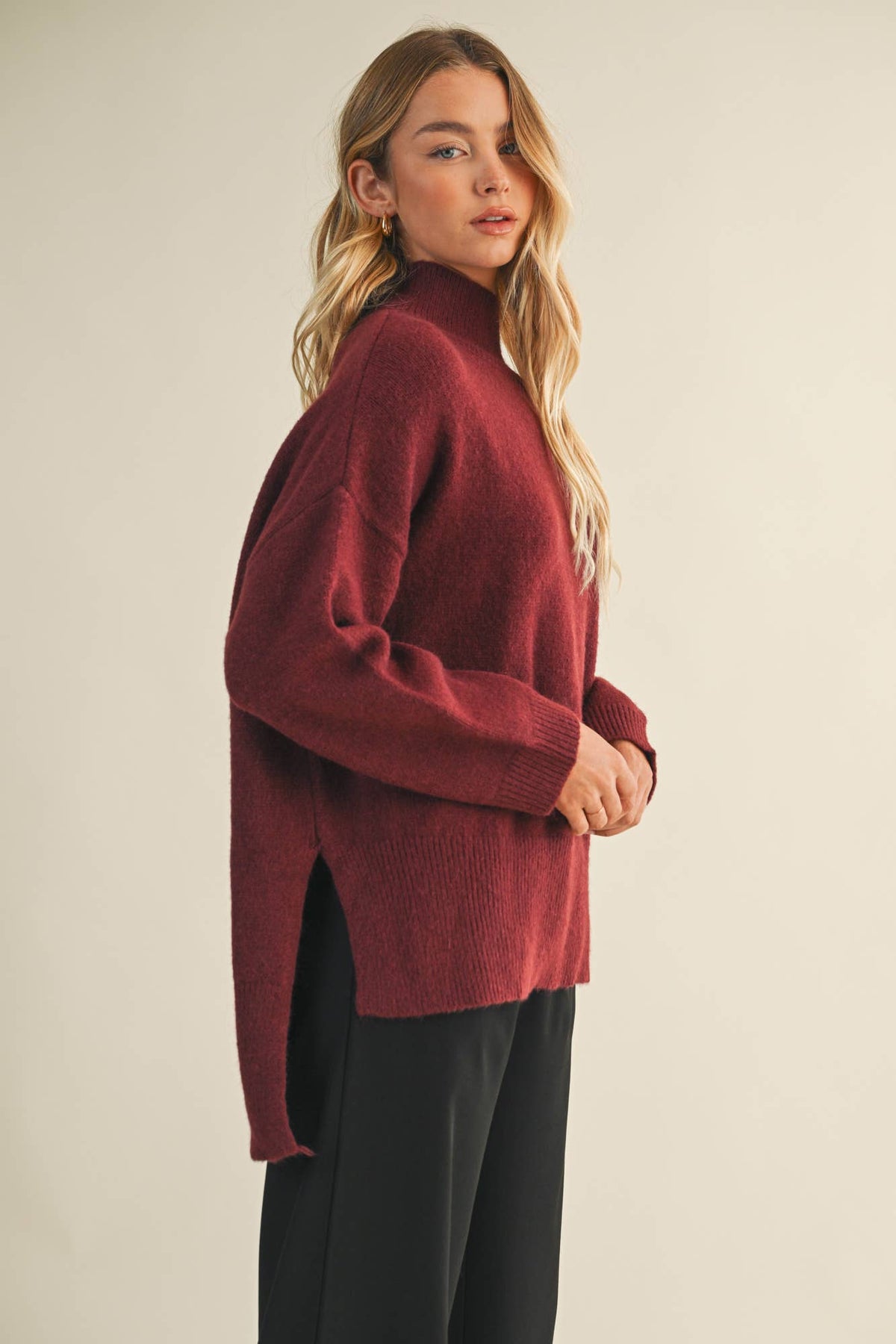 Mila Funnel Neck High-Low Tunic Sweater