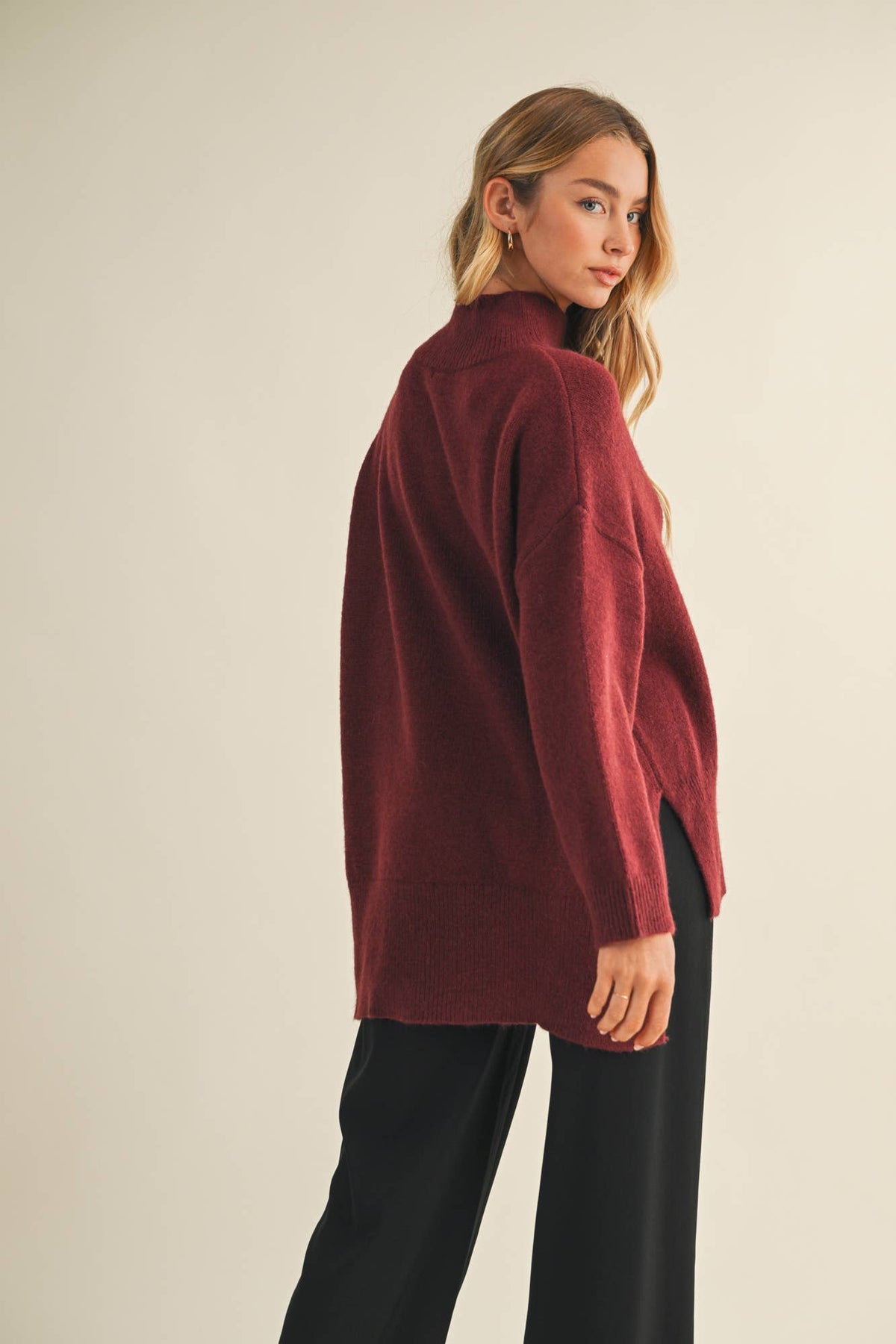 Mila Funnel Neck High-Low Tunic Sweater