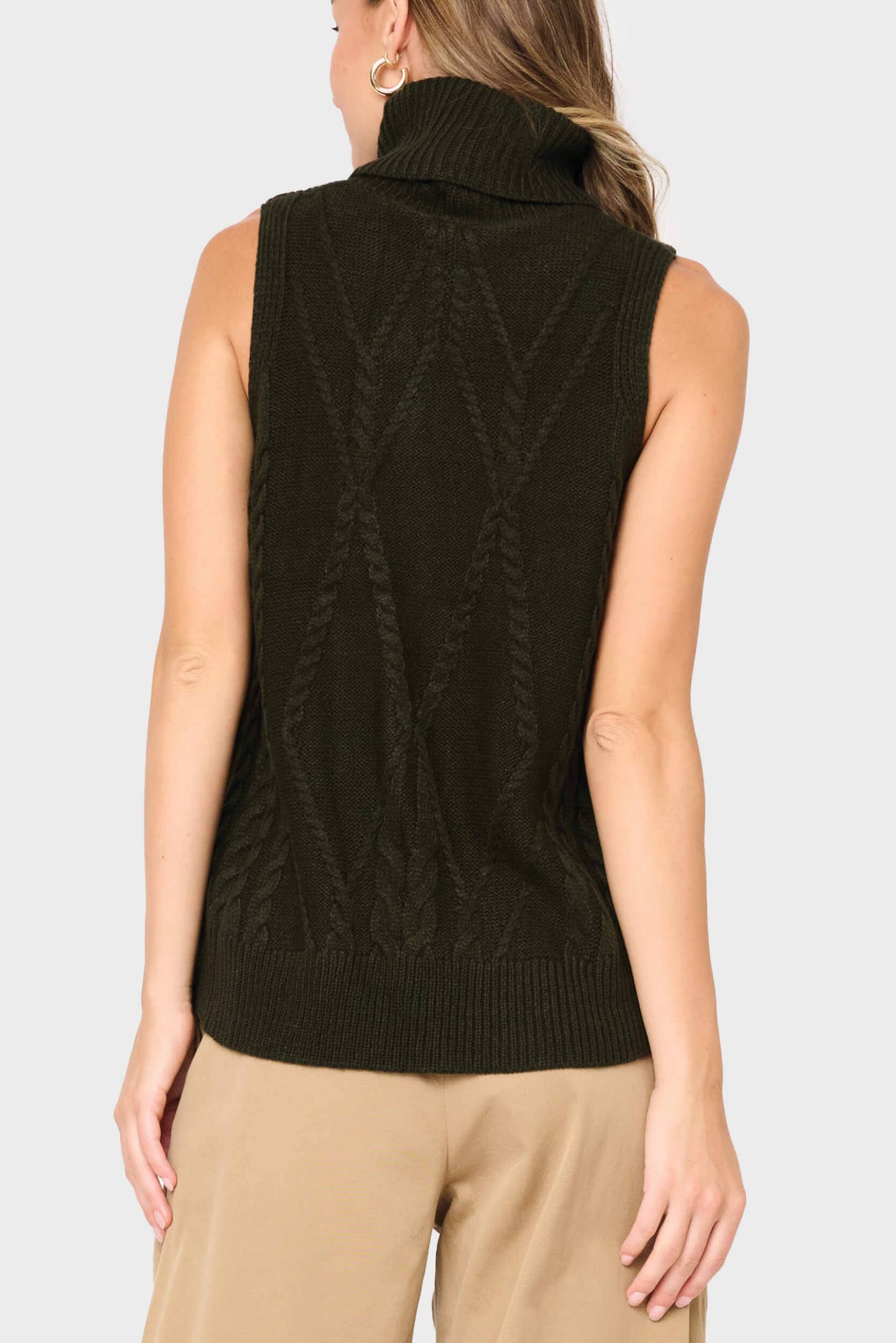 Evergreen Turtleneck Cable Sweater Vest