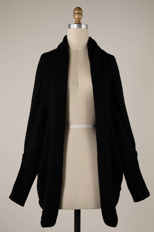 Black Batwing Sleeve Cable Knit Cardigan