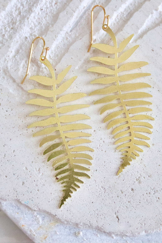 Brass Fern Leaf Earrings