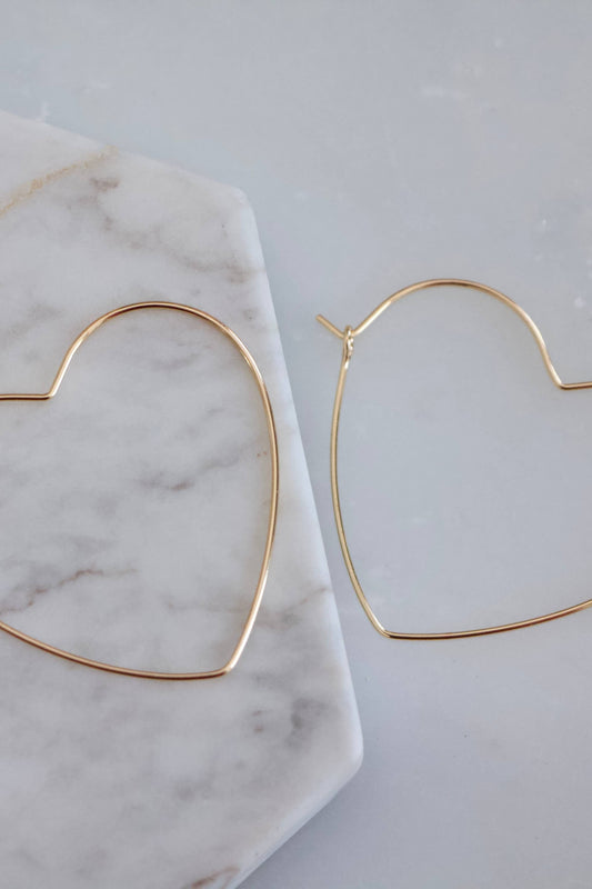 Gold Heart Hoop Wire Earrings