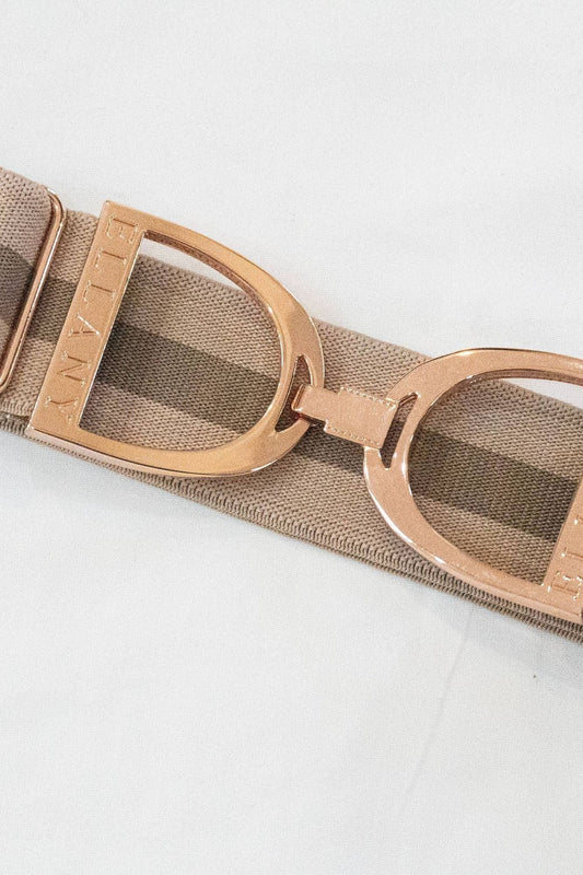 Taupe Stripes - 1.5" Rose Gold Stirrup Equestrian Elastic