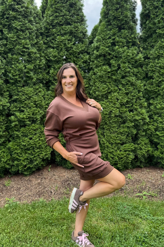 Butter Modal V Neck Ribbed Contrast Dress