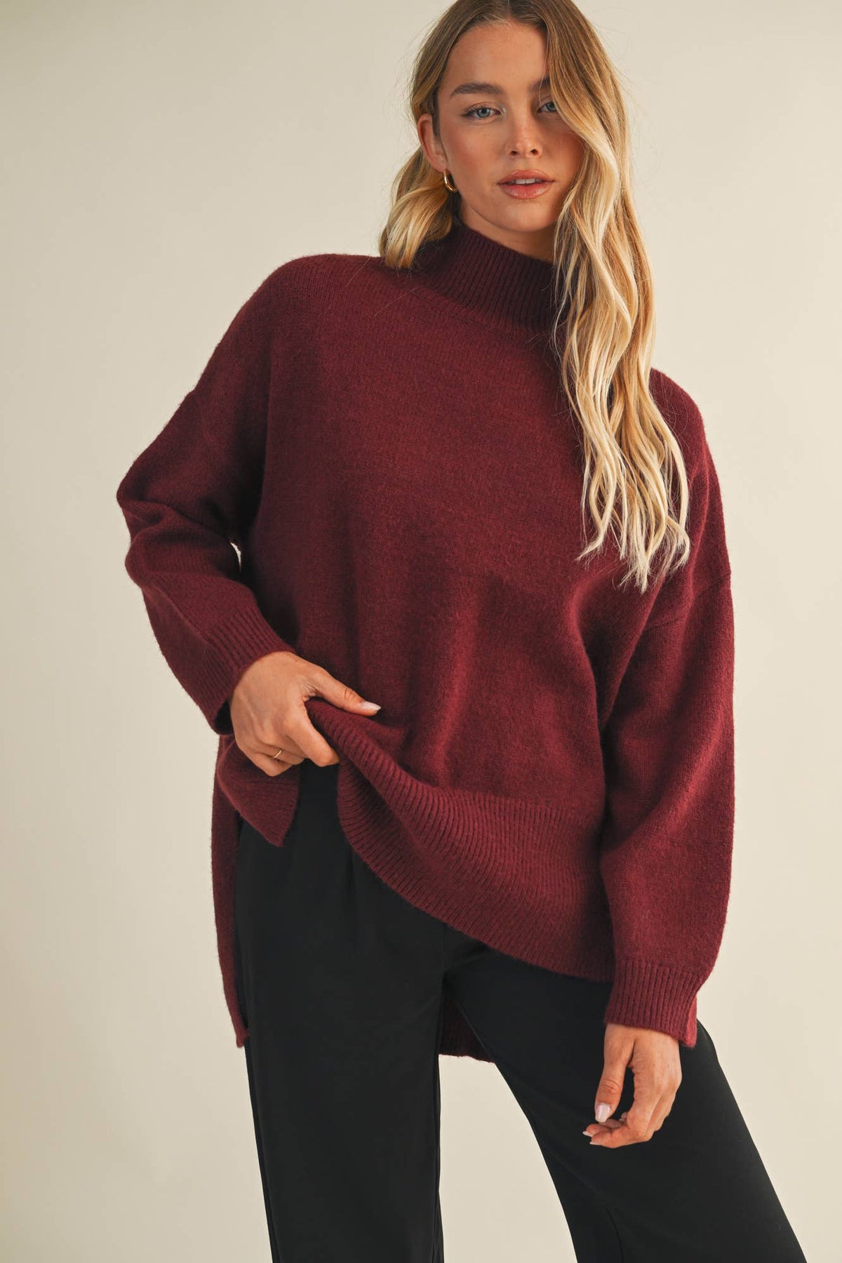 Mila Funnel Neck High-Low Tunic Sweater